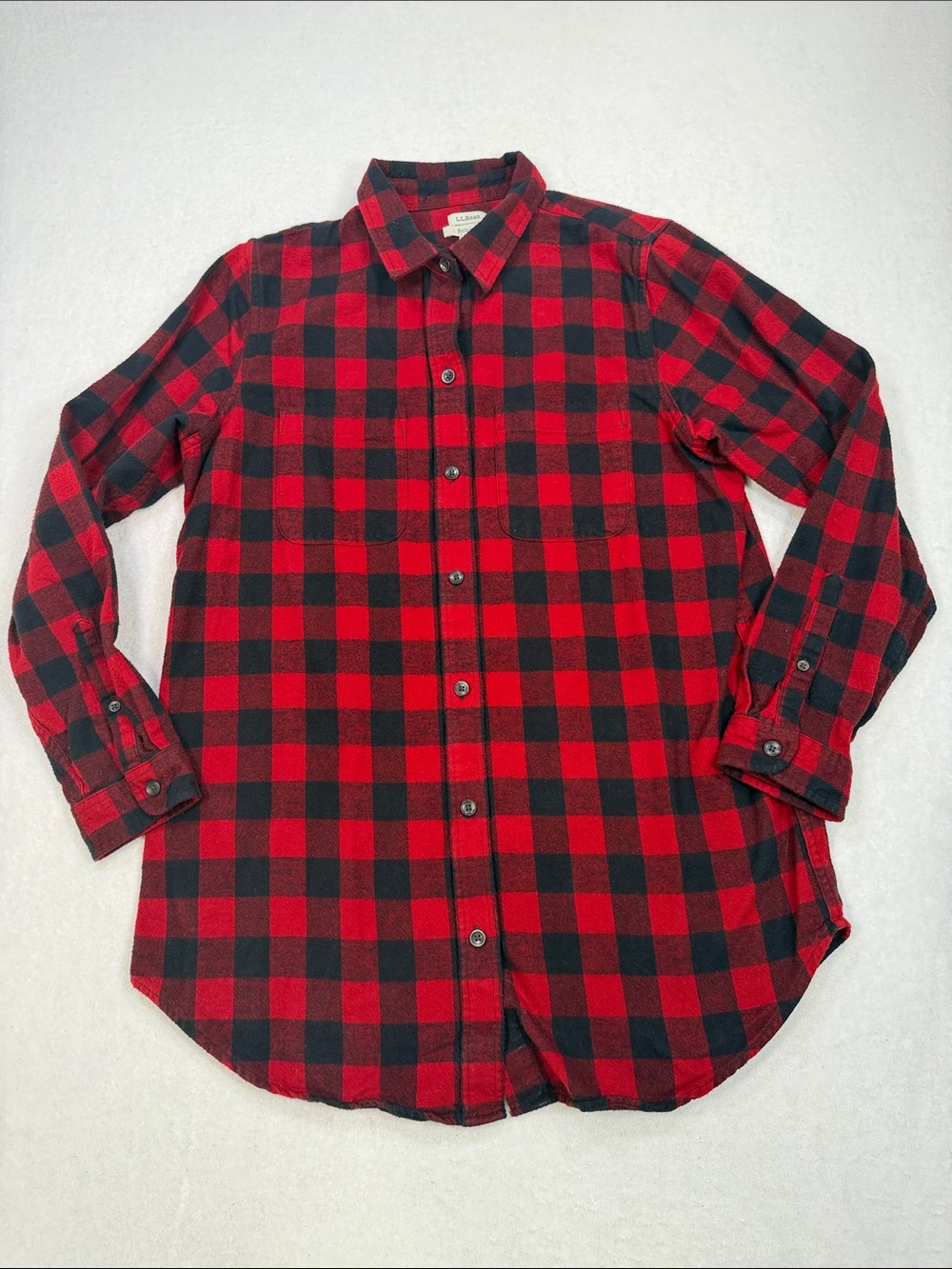 L.L. Bean Red & Black Buffalo Plaid Button-Up Cotton Flannel Shirt